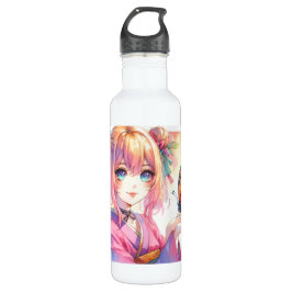 Botella De Agua Anime Chica sostiene una mariposa