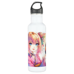 Botella De Agua Anime Chica sostiene una mariposa