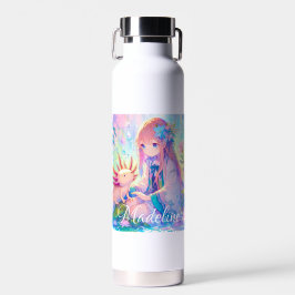 Botella De Agua Anime Chica y Axolotl Personalizados