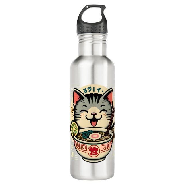 Botella De Agua Anime ga Kawaii Cat Noodle japonés (Anverso)