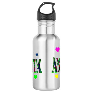 Botella De Agua Anita, Logo De Nombre Con Corazones De Amor,