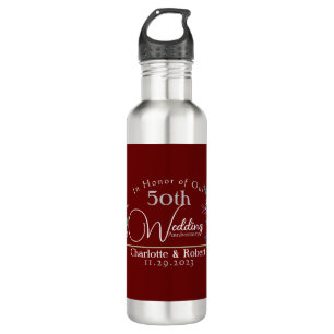 Botella De Agua Aniversario Boda de Parejas Rojas 50 Personalizada