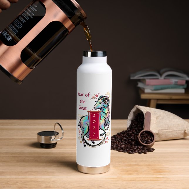 Botella De Agua Año de la Cabra 2027 (Café (girado))
