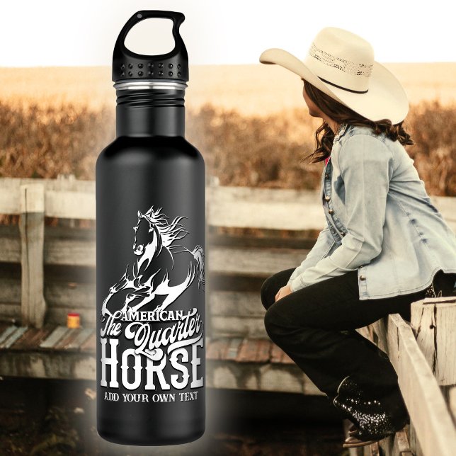 Botella De Agua Anteojos americanos Cowgirl (American quarter horse Cowgirl wildwest western Stainless Steel Water Bottle)