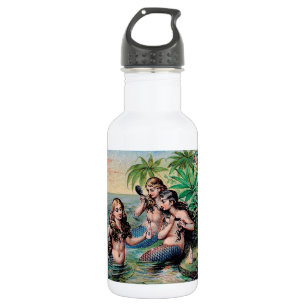 Botella De Agua Antigua nave del tesoro de sirenas victorianas vin