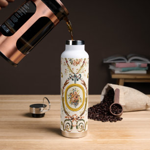 Botella De Agua Antiguo Rococo Floral Gold Cream Elegante