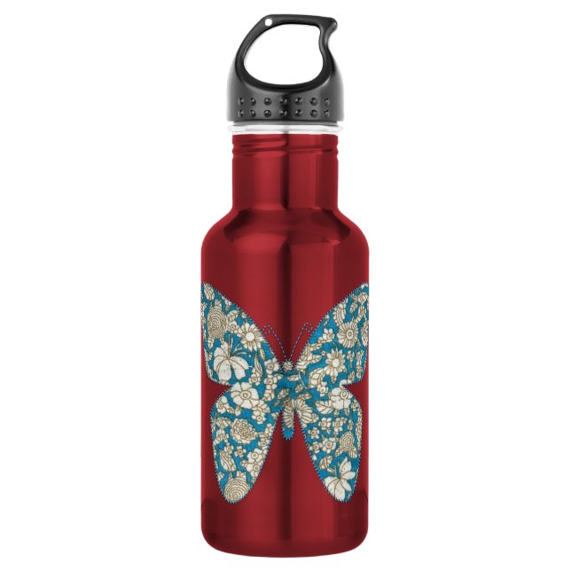 Botella De Agua Applitela mariposa floral azul (Anverso)