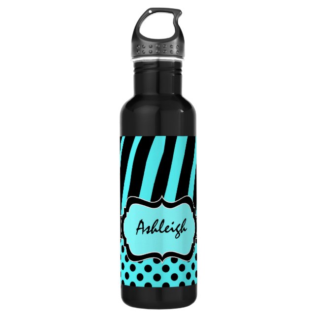 Botella De Agua Aqua, Black, White Zebra Stripes (Anverso)