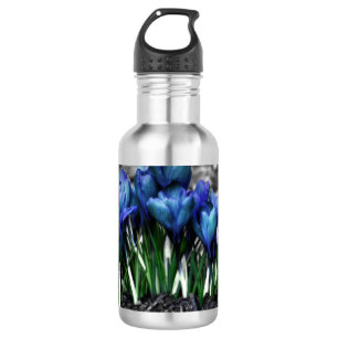 Botella De Agua Aqua Blue Crocus Blooms