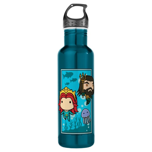 Botella De Agua Aquaman | Chibi Mera & Aquaman Undersea Graphic (Anverso)