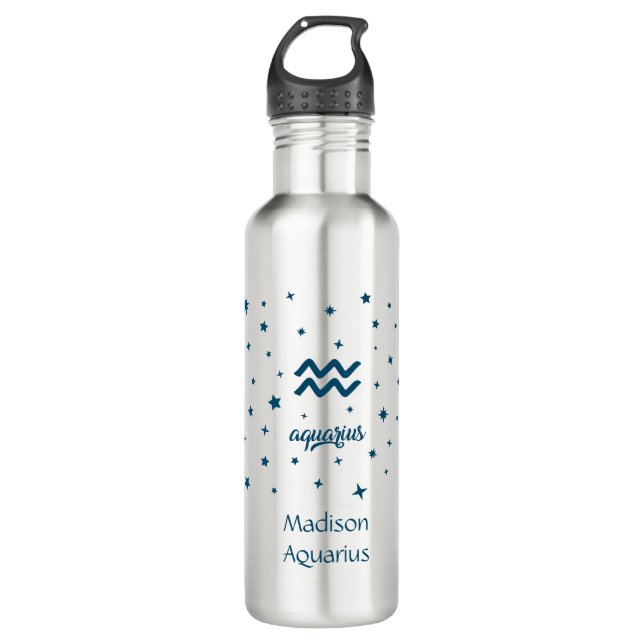 Botella De Agua Aquarius Rótulo Zodiac Astrología Cumpleaños (Anverso)