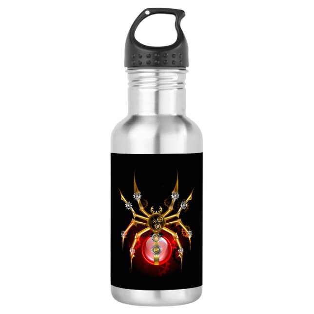 Botella De Agua Araña steampunk sobre negro (Anverso)