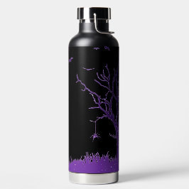 BOTELLA DE AGUA ARAÑAS NEGRAS DE ÁRBOL DE HALLOWEEN CON MORADO OSC