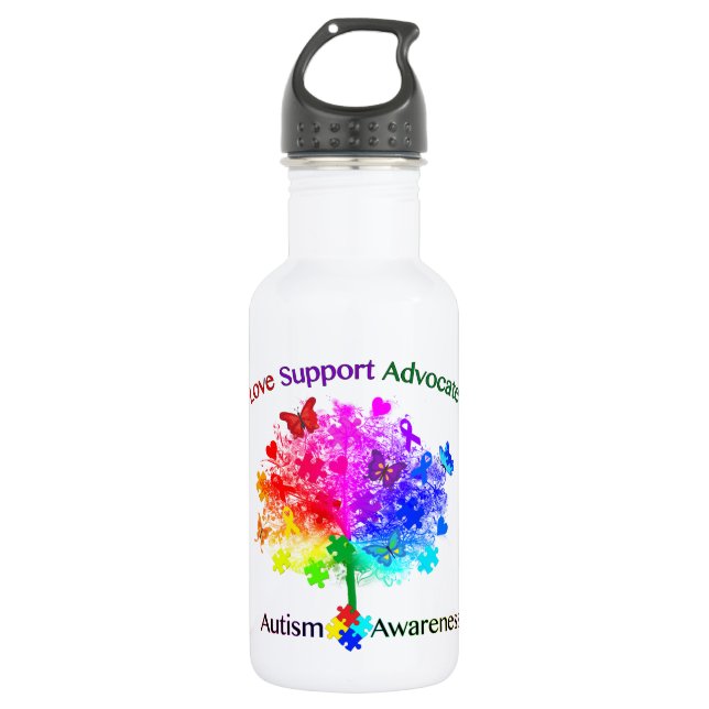 Botella De Agua Árbol arcoiris de autismo (Anverso)