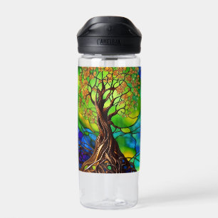 Botella De Agua Árbol colorido de la vida Cristal manchado II