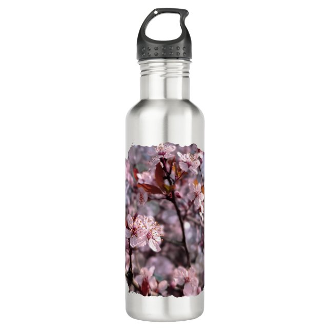 Botella de agua Árbol de ciruela de cerezo rosa (Anverso)
