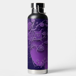 BOTELLA DE AGUA ÁRBOL DE HALLOWEEN TONOS DE PÚRPURA CON CALABAZAS