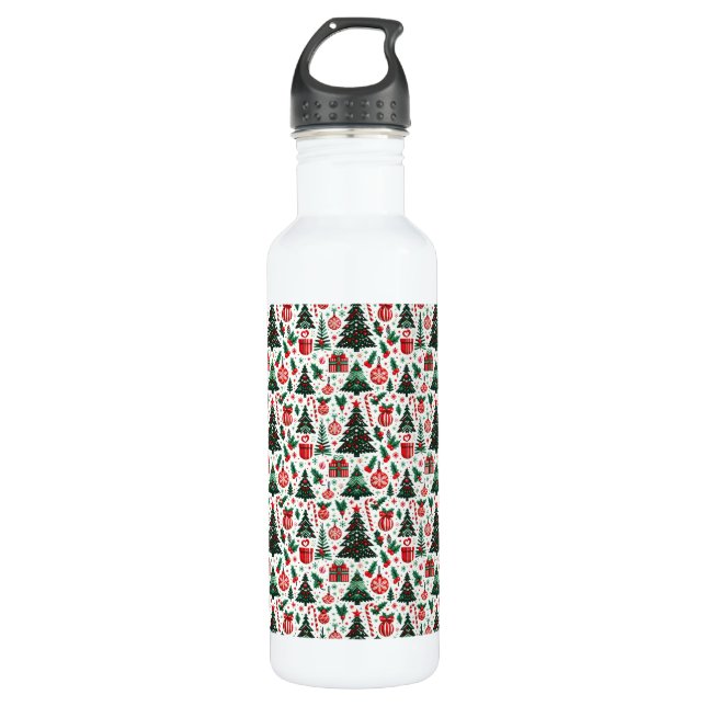Botella De Agua Árbol de Navidad, regalos, caramelos (Anverso)