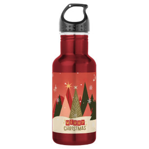 Botella De Agua Árbol de Navidad Retro/Vintage Feliz Navidad