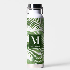 Botella De Agua Árbol de palmas de vegetación tropical monogramado