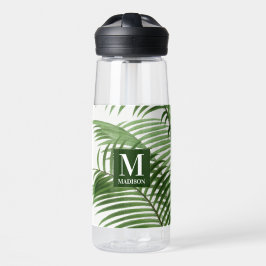 Botella De Agua Árbol de palmas de vegetación tropical monogramado