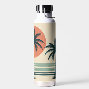 Botella De Agua Árbol de palmeras tropicales retro/vintage