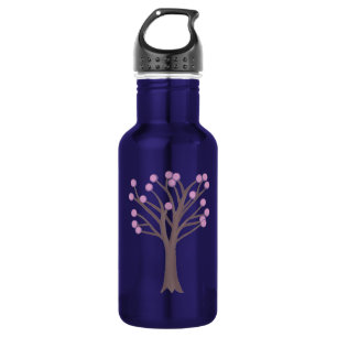 Botella De Agua Árbol de puntos de polka rosa y morado divertido