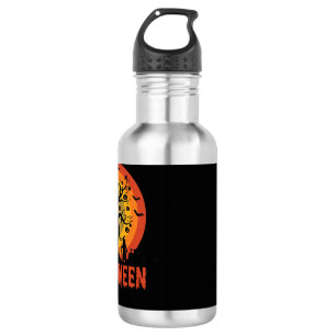 Botella De Agua Árbol Embrujado de Halloween Bruja y Gatos Negros