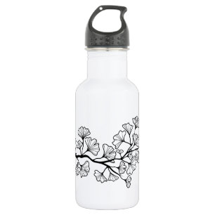 Botella De Agua árbol negro del ginkgo con las hojas