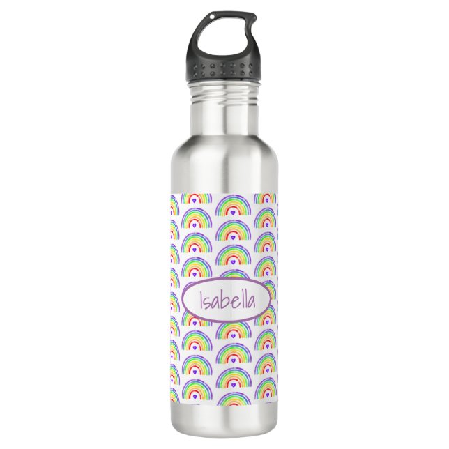 Botella De Agua Arcoiris acuático y corazones personalizados (Anverso)