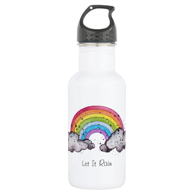 Botella De Agua Arcoiris Y Nubes De Cuadros (Anverso)