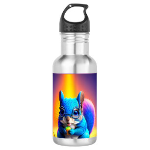 Botella De Agua Ardilla azul comiendo una fruta-79577