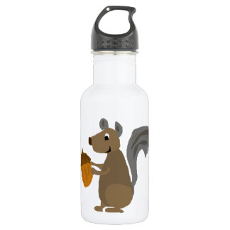Botella De Agua Ardilla gris divertida con la bellota