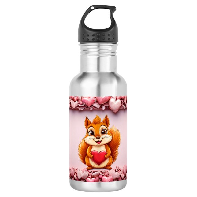 Botella De Agua Ardilla linda con corazón (Anverso)