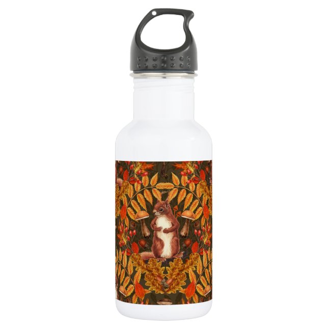 Botella De Agua Ardilla otoñal sobre marrón oscuro (Anverso)