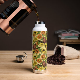 Botella De Agua Arenas y flores de amarillo pálido