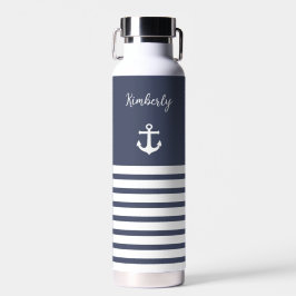 Botella De Agua Armada y franjas blancas personalizadas náuticamen