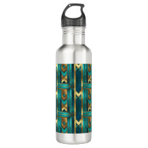 Art Deco Geometric Arrows, Gold and Turquoise