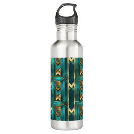 Botella De Agua Art Deco Geometric Arrows, Gold and Turquoise