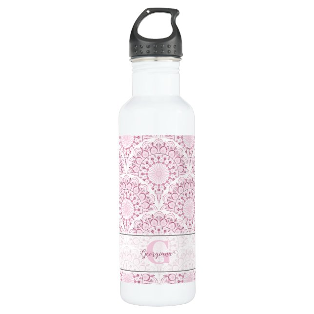 Botella De Agua Art Deco personalizado Confetti rosa Mandala (Anverso)
