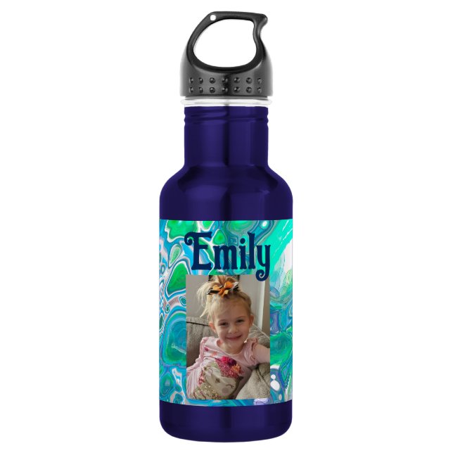 Botella De Agua Arte abstracto digital de vidrio marino personaliz (Anverso)