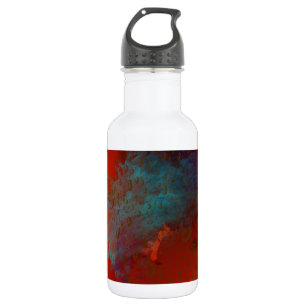 Botella De Agua Arte abstracto digital rojo, acuático y dorado