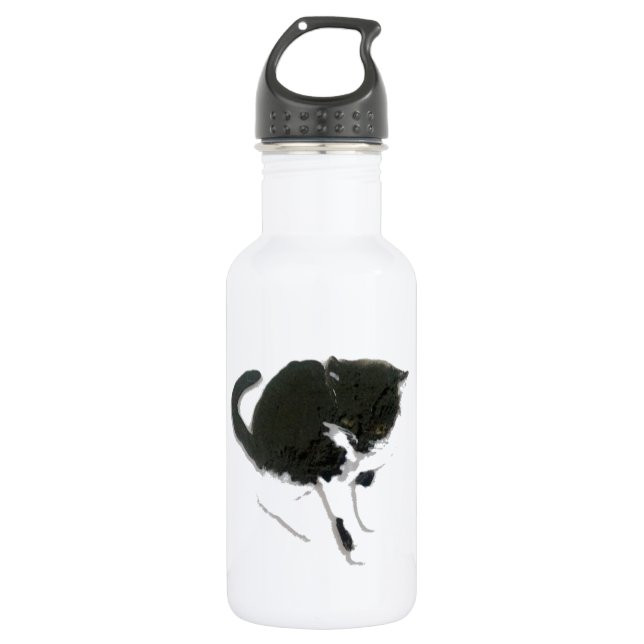 Botella De Agua Arte blanco y negro del gato (Anverso)