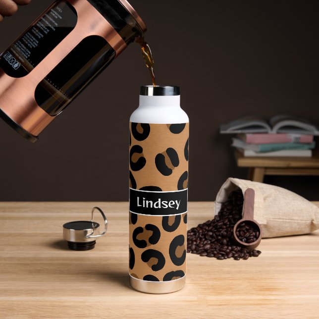 Botella De Agua Arte con fluido de impresión de leopardo personali (Café)