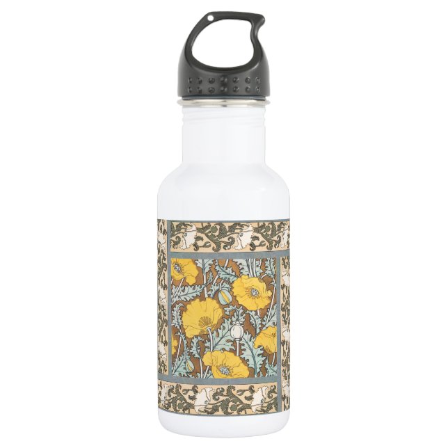 Botella De Agua arte de amapola flor amarillo ilustracion (Anverso)