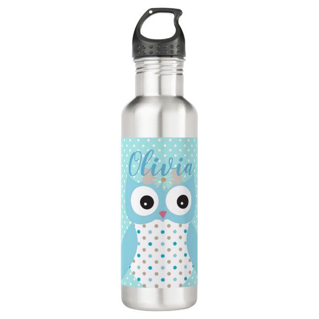Botella De Agua Arte de Búho Azul lindo personalizado (Anverso)