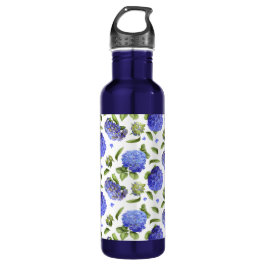 Botella De Agua Arte de flores de hidrangea azul
