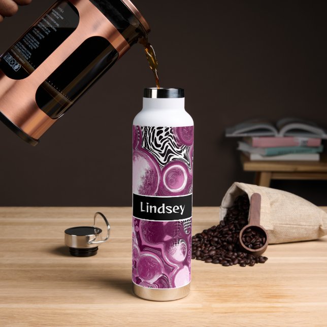 Botella De Agua Arte de fluidos magenta personalizado (Café)