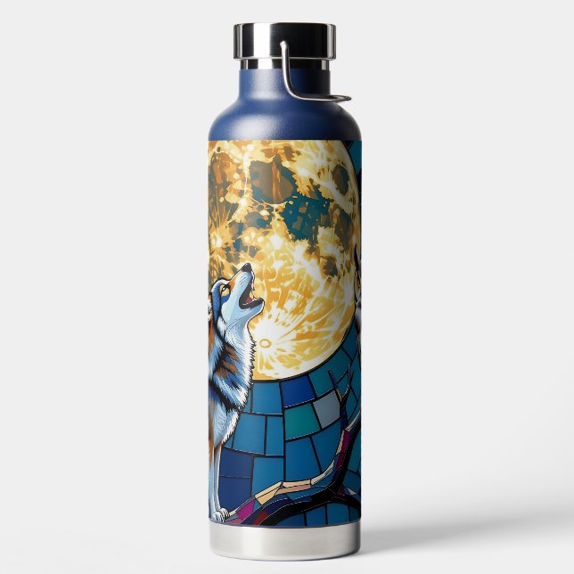 Botella De Agua Arte de mosaico de lobo y búho (Izquierda)