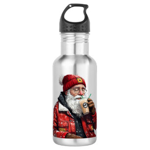 Botella De Agua Arte de Navidades de café helado de Guay Santa